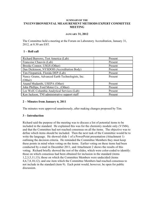 TNI ENVIRONMENTAL MEASUREMENT METHODS EXPERT ...