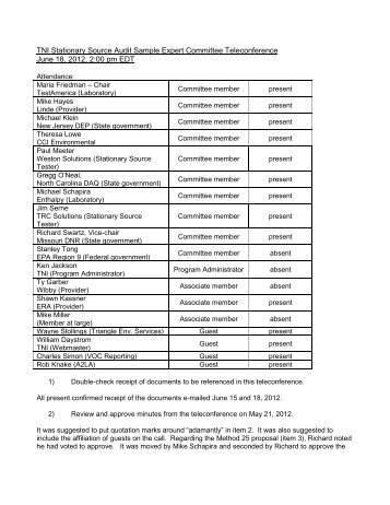 TNI Stationary Source Audit Sample Expert Committee ...