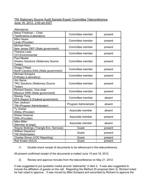 TNI Stationary Source Audit Sample Expert Committee ...