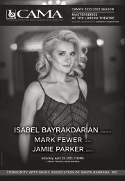 Saturday, April 23, 2022 ⳼ Isabel Bayrakdarian, soprano ⳼ Mark Fewer, violin ⳼ Jamie Parker, piano ⳼ Masterseries at the Lobero Theatre ⳼ CAMA