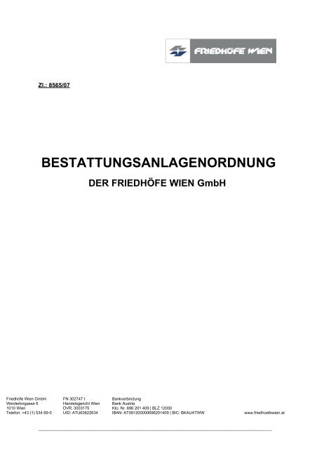 BESTATTUNGSANLAGENORDNUNG DER FRIEDHÖFE WIEN Gmbh