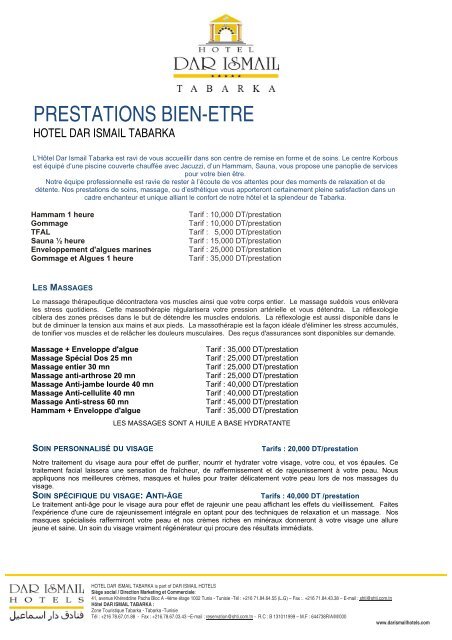 PRESTATIONS BIEN-ETRE - Dar Ismail