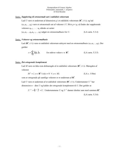 Kompendium til lineÃ¦r Algebra - bennike.org