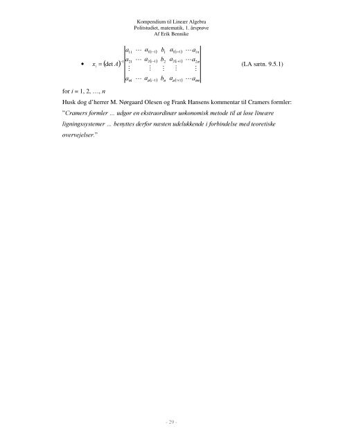 Kompendium til lineÃ¦r Algebra - bennike.org