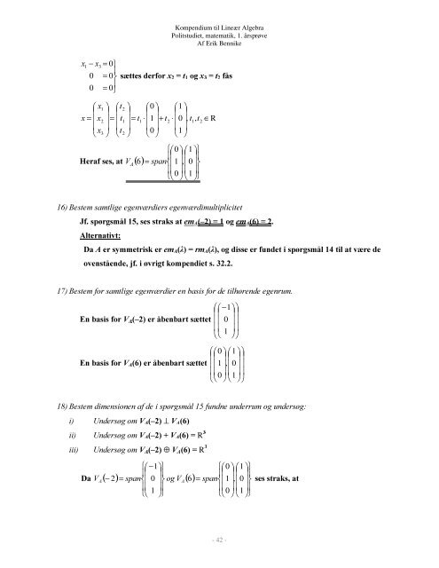 Kompendium til lineÃ¦r Algebra - bennike.org