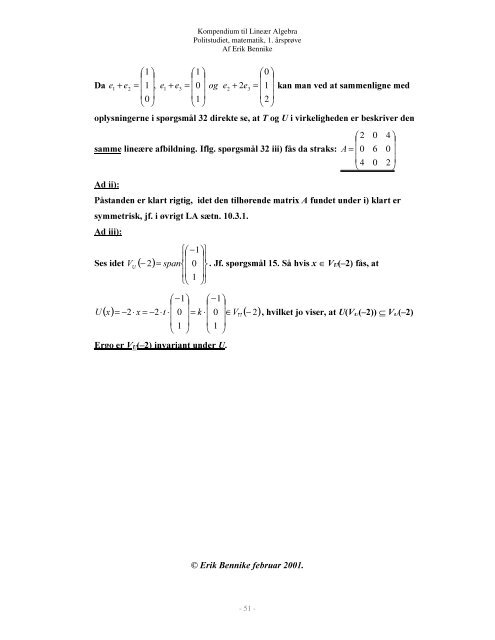 Kompendium til lineÃ¦r Algebra - bennike.org