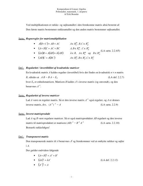 Kompendium til lineÃ¦r Algebra - bennike.org