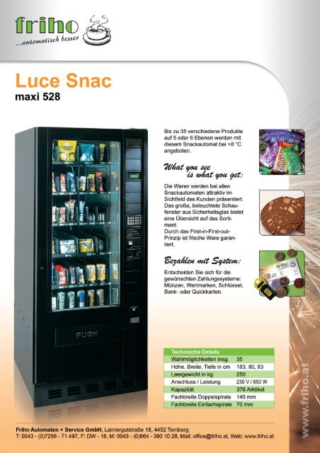 Snackautomaten Produktblatt - FRIHO Automaten Service