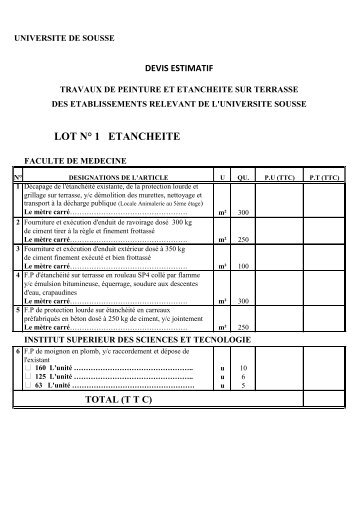 LOT N° 1 ETANCHEITE