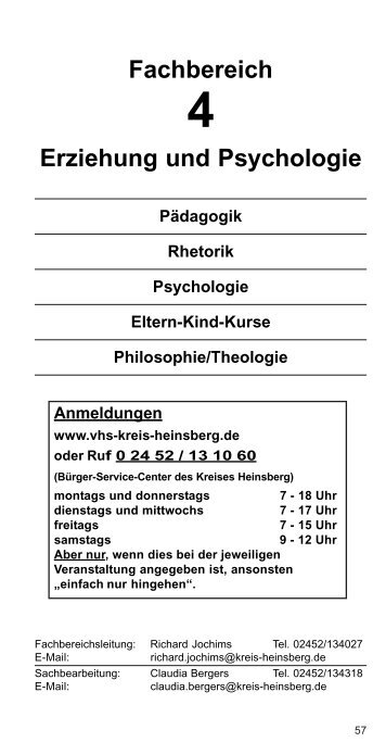 Fachbereich 4 Erziehung und Psychologie - VHS Kreis Heinsberg