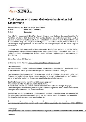 Toni Kemen wird neuer Gebietsverkaufsleiter bei ... - fair-NEWS.de