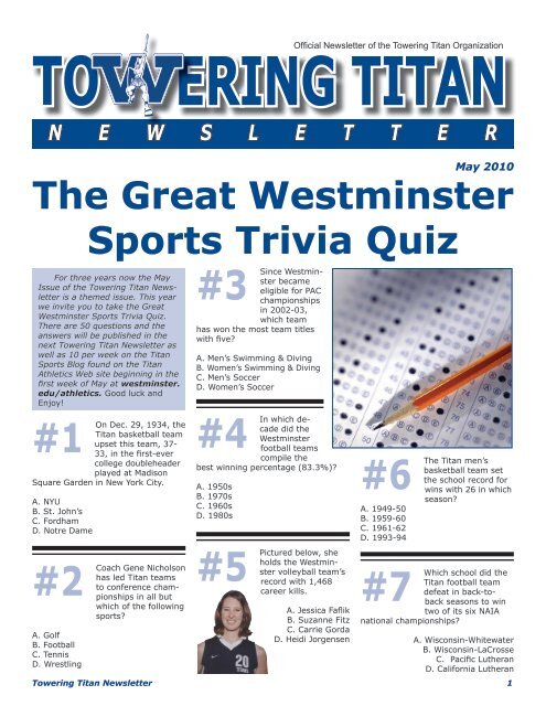 May issue of the Towering Titan Newsletter - Westminster College