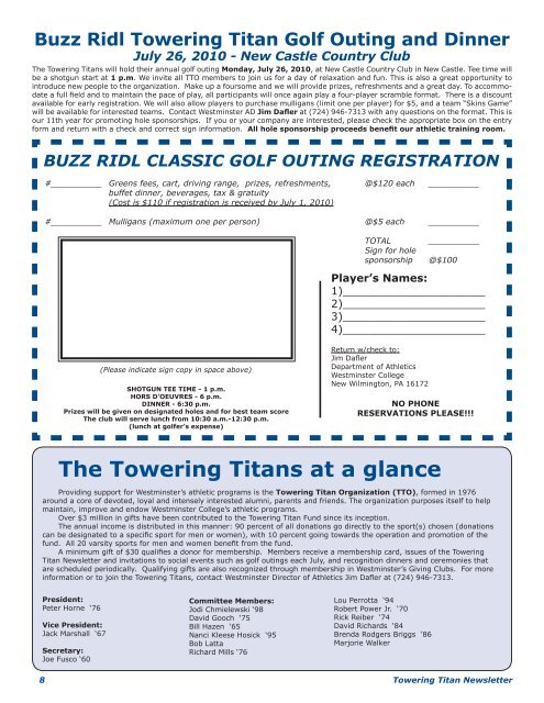 May issue of the Towering Titan Newsletter - Westminster College