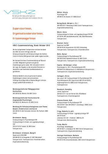 Liste der SupervisorInnen und OE-BeraterInnen - ZUEPP