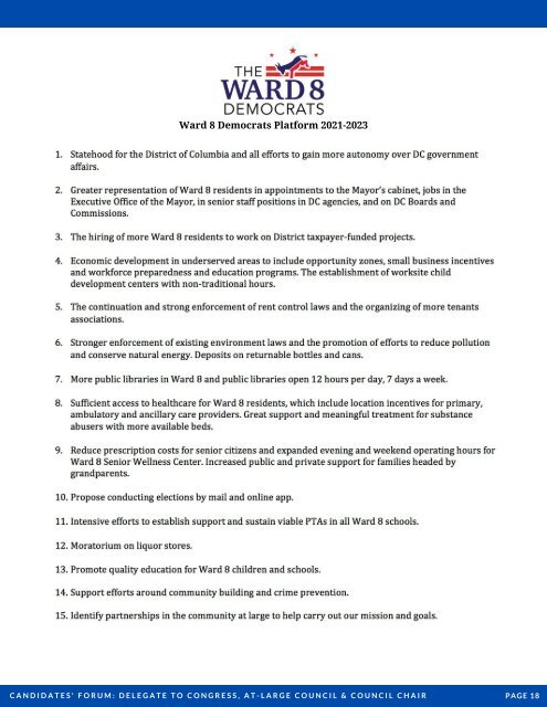 Program Book for Ward 8 Democrats April 23 Candidates' Forum 