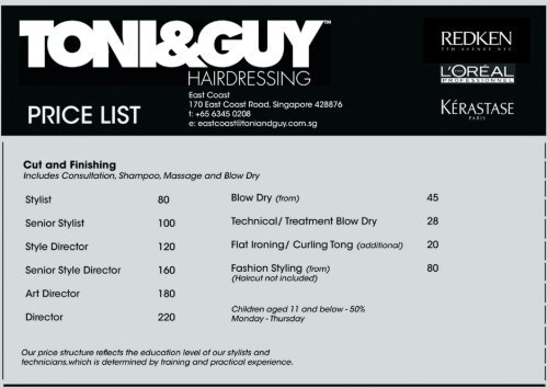 PRICE LIST - Toni & Guy Hairdressing