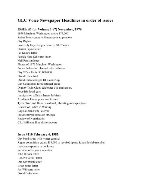 GLC Voice Newspaper Headlines in order of issues Researcher  