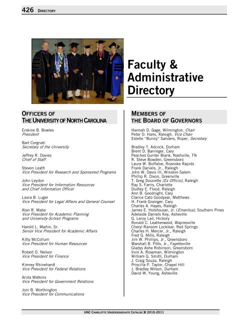 Directory - UNC Charlotte Course Catalogs - University of North ...
