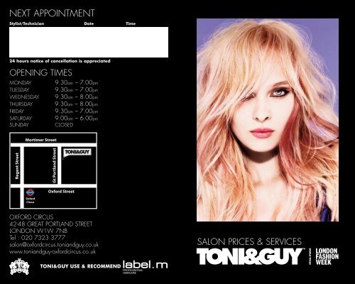 to view our current price list - Toniandguy-oxfordcircus.co.uk