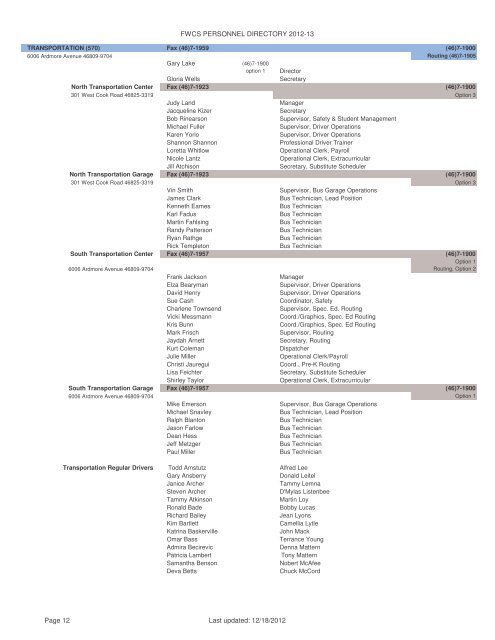 Personnel Directory - Fort Wayne Community Schools