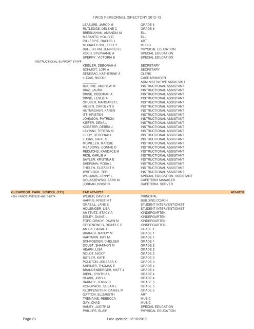 Personnel Directory - Fort Wayne Community Schools