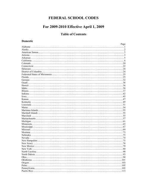 FEDERAL SCHOOL CODES For 2009-2010 Effective April 1 ... - IFAP