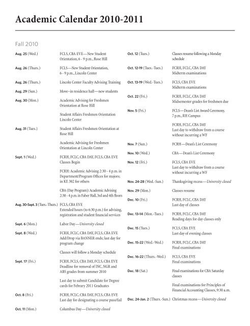 Academic Calendar 2010-20