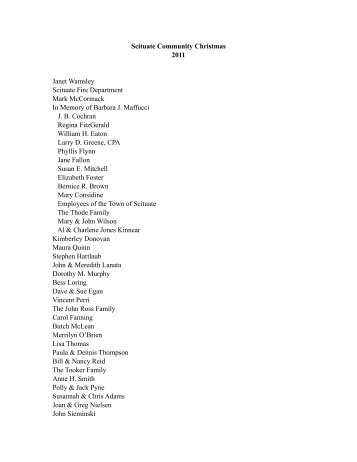 2011 Donors List - Scituate Community Christmas