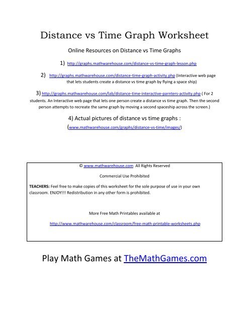 Distance-Time Graphs Worksheet, Teaching Resources