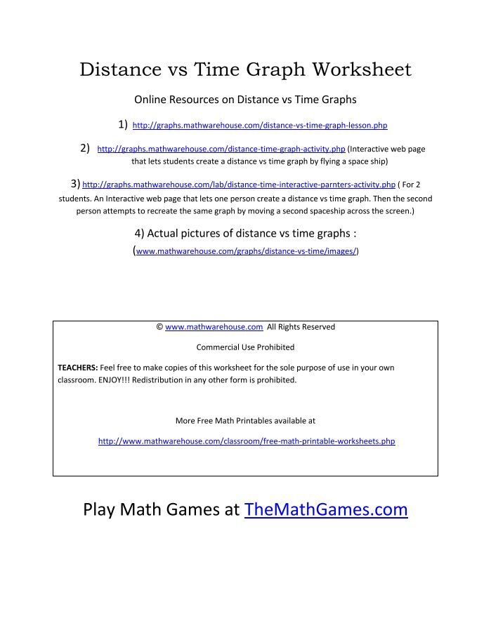 Distance Versus Time Worksheets