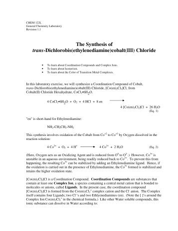 The Synthesis of trans-Dichlorobis(ethylenediamine)cobalt(III ...