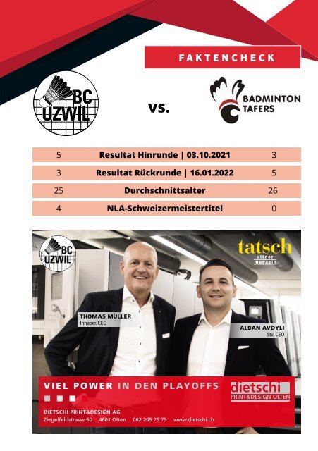 Badminton NLA | Finalspiel Uzwil – Tafers