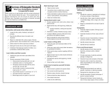 Summary of Kindergarten Standards