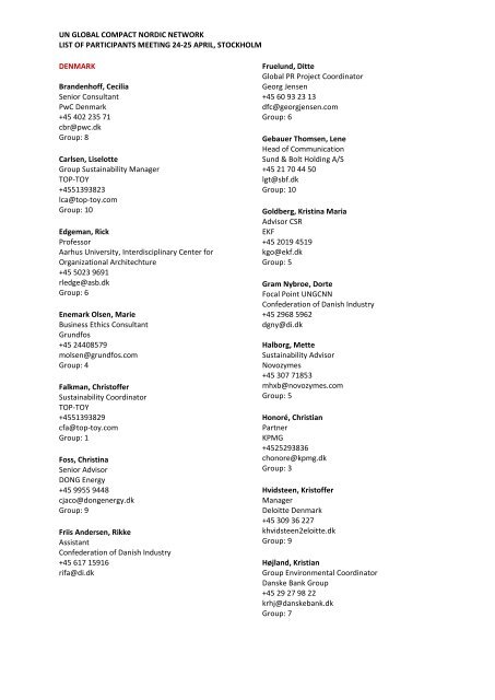 GCNN Stockholm List of Participants - Global Compact Nordic Network