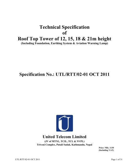 Technical Specification of Roof Top Tower of 12, 15, 18 & 21m height