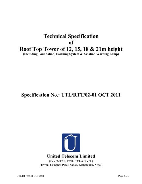 Technical Specification of Roof Top Tower of 12, 15, 18 & 21m height