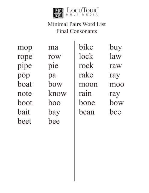Minimal Pairs Word List