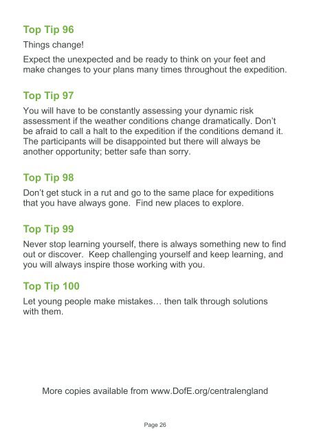 101 Top Tips for Expeditions - DofE in Suffolk