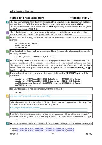 Paired-end read assembly Practical Part 2.1