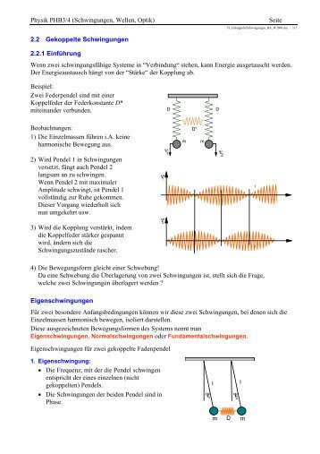 Physik PHB3/4 (Schwingungen, Wellen, Optik) Seite 2.2 Gekoppelte ...