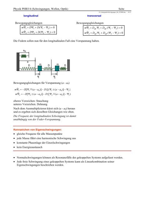 Physik PHB3/4 (Schwingungen, Wellen, Optik) Seite 2.2 Gekoppelte ...