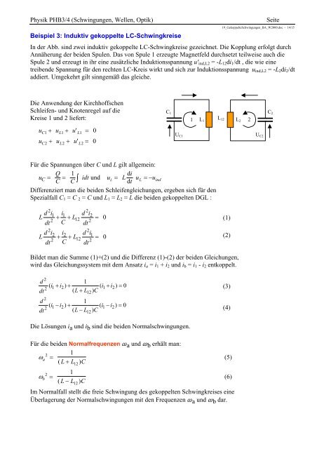 Physik PHB3/4 (Schwingungen, Wellen, Optik) Seite 2.2 Gekoppelte ...