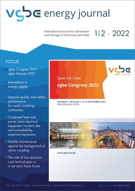 vgbe energy journal 1/2 (2022) - International Journal for Generation and  Storage of Electricity and Heat