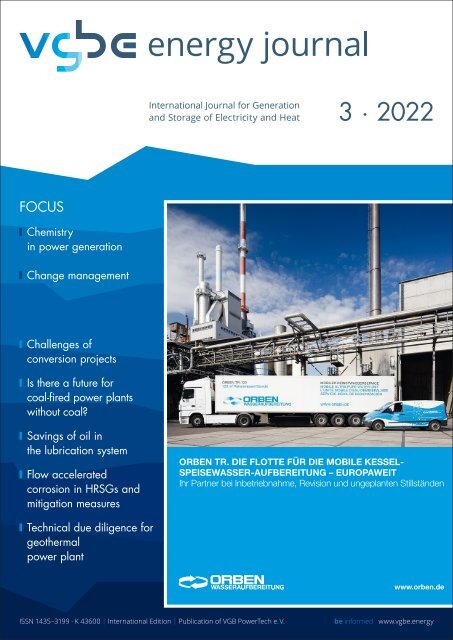 vgbe energy journal 3 (2022) - International Journal for Generation and Storage of Electricity and Heat