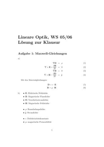Lineare Optik, WS 05/06 Lösung zur Klausur