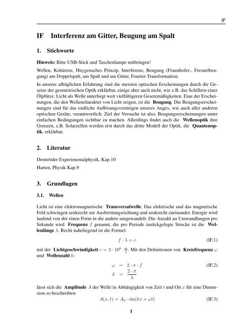 If Interferenz Am Gitter Beugung Am Spalt