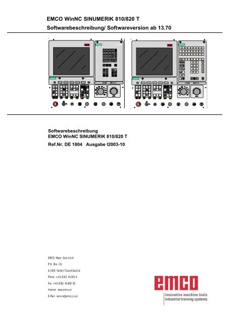 EMCO WinNC SINUMERIK 810/820 T Softwarebeschreibung ...