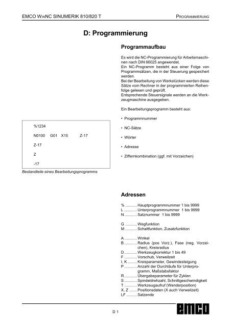 EMCO WinNC SINUMERIK 810/820 T Softwarebeschreibung ...