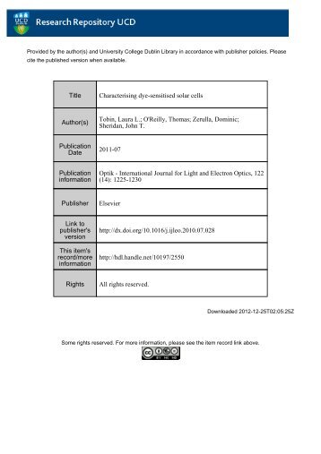 Characterising Dye-Sensitized Solar Cells - Research Repository ...