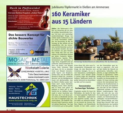 tassilo - das Magazin rund um Weilheim und die Seen - Ausgabe Mai/Juni 2022